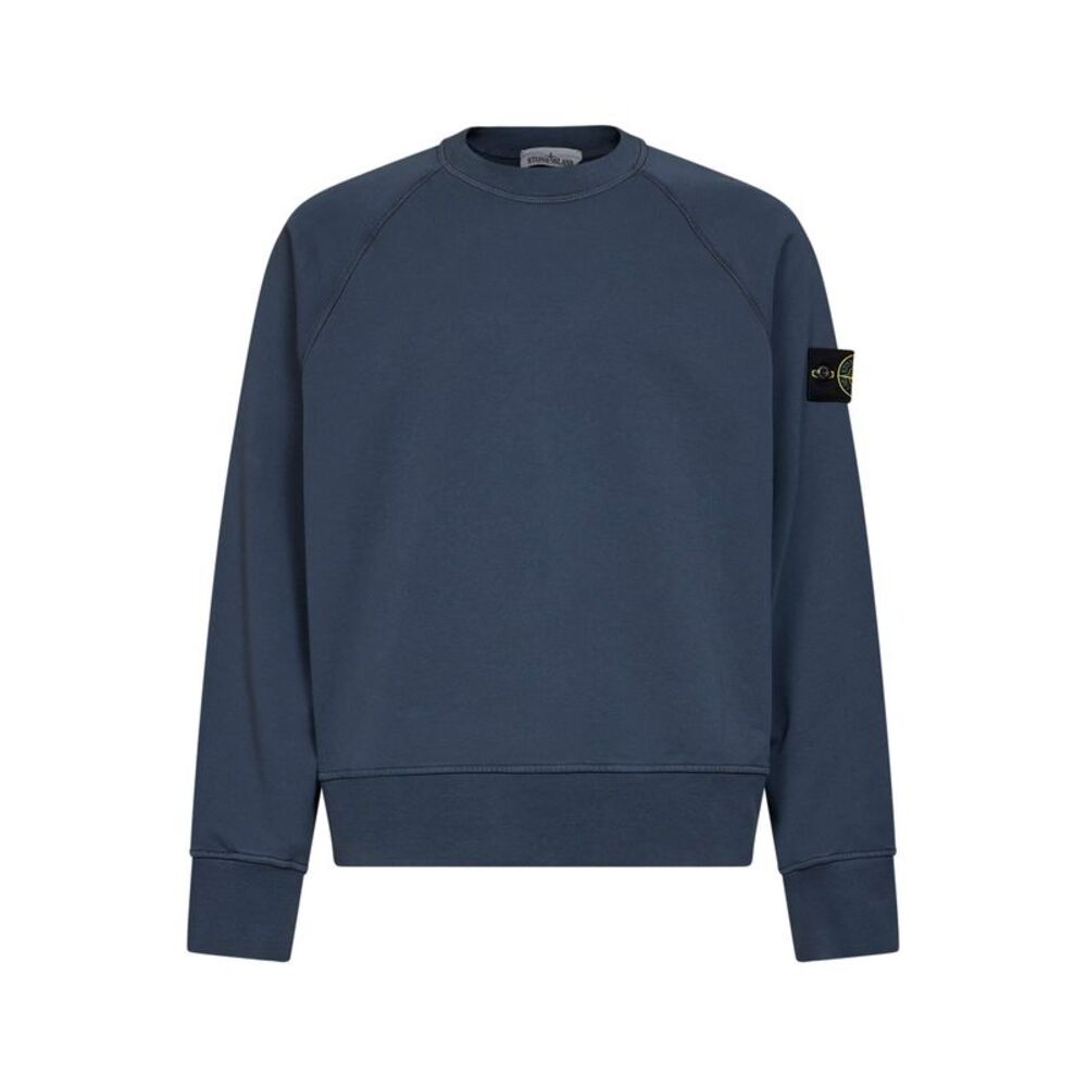 Stone Island Men Slate Blue Cotton Crewneck Sweatshirt